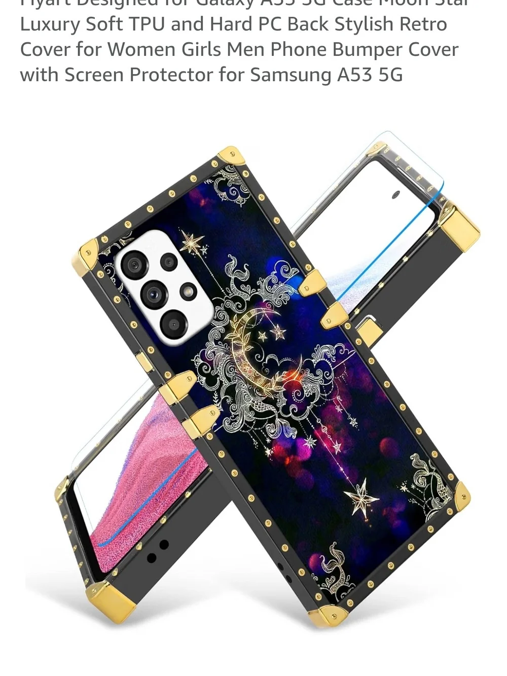 Samsung A53 Black and Gold Celestial Moon & Star Phone Case